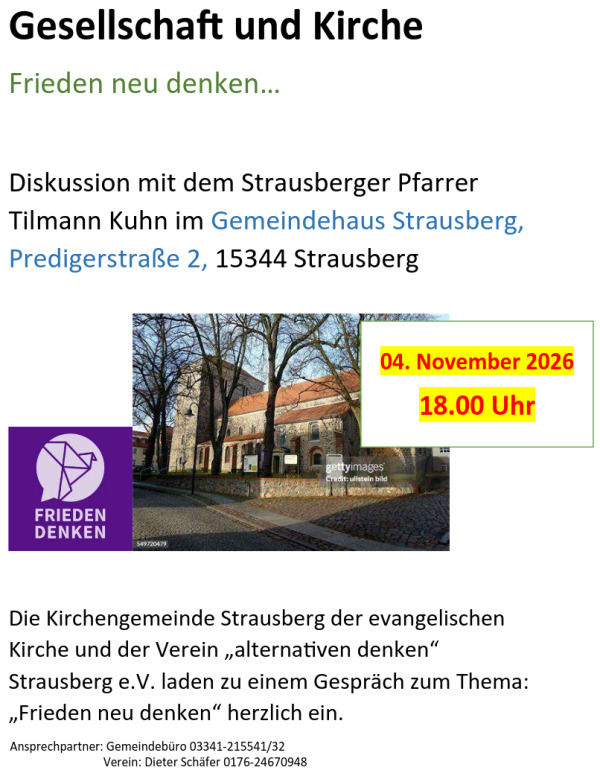 04.11.2026 Kirche Frieden neu Denken 18-Uhr im Gemeindehaus